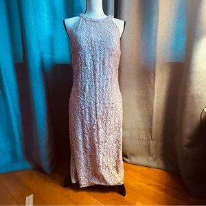 Ladies evening dress.  Blush color with lace a sequins.